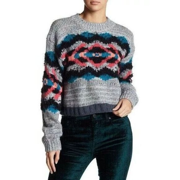 Free People OB710276 Women Sz XS Gray Multi I Heart You Cropped Knit Sweater - Picture 7 of 8